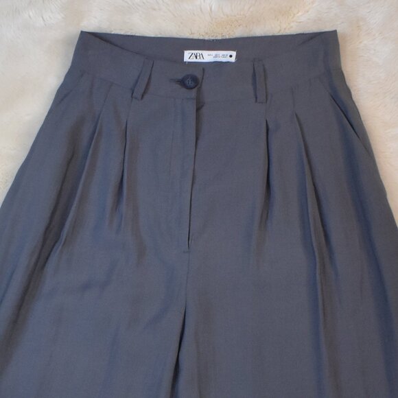 Zara Super High Rise Wide Leg Cropped Gray Dress Pants Women’s Small Work Chic - Picture 6 of 13